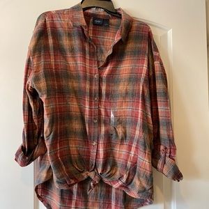 Daytrip western LS flannel tie front LS shirt lg